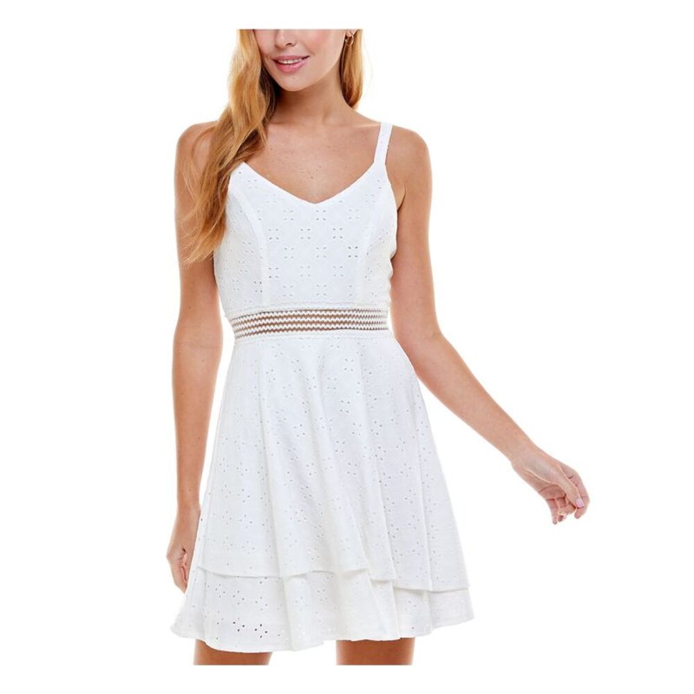 CRYSTAL DOLLS Womens Mini Dress White Hem Illusion Waist Lined Juniors 5